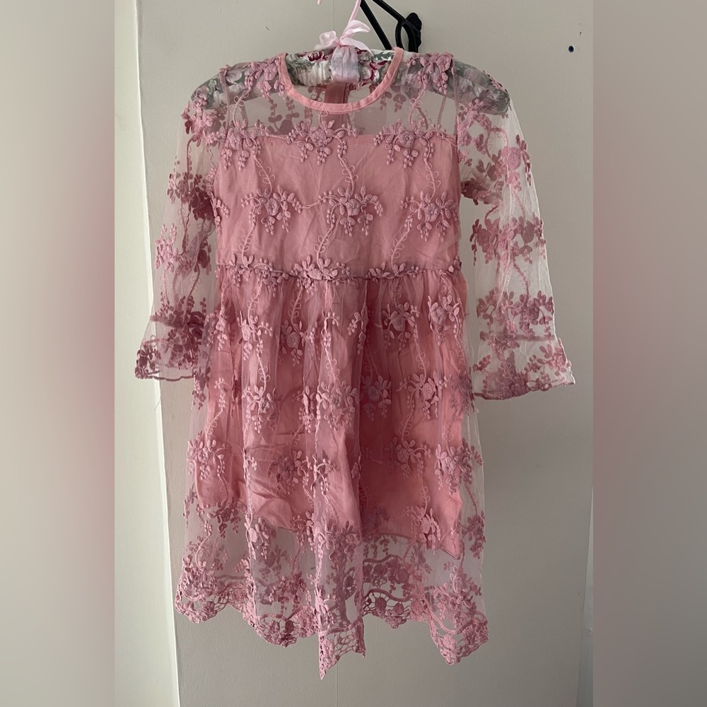 Fashion Classic Pink Floral Lace Dress